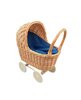 Rieten poppenwagen met kap en houten wielen - jeansblauw 53cm