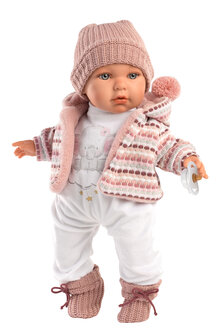 Llorens pop baby Julia met roze/wit truitje - 42cm