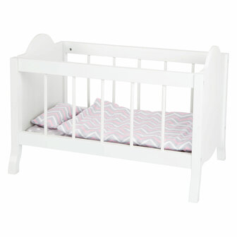 Small Foot - Houten Poppenbed Wit met Beddengoed Strepen, 4d