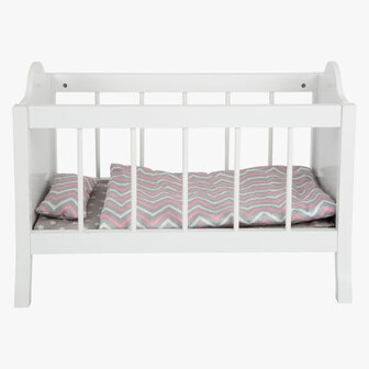 Small Foot - Houten Poppenbed Wit met Beddengoed Strepen, 4d