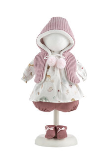 Kledingset Llorens 38cm witte jurk met roze jasje+ coupichon