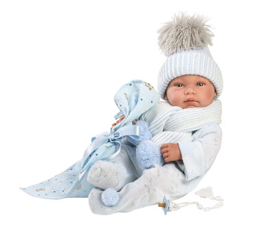 Llorens pop TINO met handdoek blauw - 43 cm 