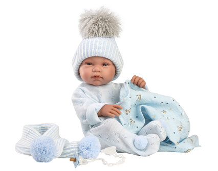 Llorens pop TINO met handdoek blauw - 43 cm 