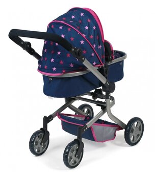 Bayer Chic Poppenwagen Mika Combi (Blauw/Roze/Ster)