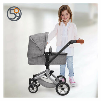 2-in-1 Poppenwagen met Tas - Grijs