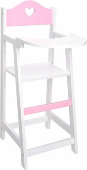 Houten poppenstoel met witte zitting