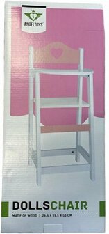 Houten poppenstoel met witte zitting