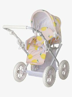 Skrallan Lillan poppenwagen lichtroze met klassiek kinderwagenontwerp