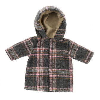 Winterjas voor pop 36-40cm - geruite teddy jas met capuchon