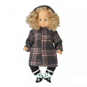 Winterjas voor pop 36-40cm - geruite teddy jas met capuchon