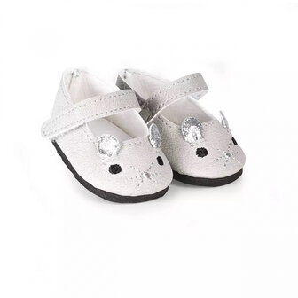 Zilvergrijs muisjes poppenschoenen voor poppen 36-40 cm