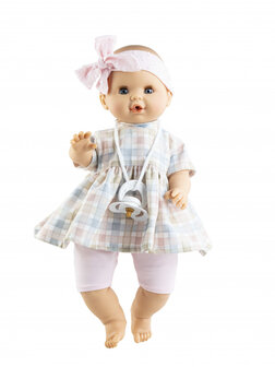 Paola Reina babypop Sonia 36cm met geblokte jurk en speen