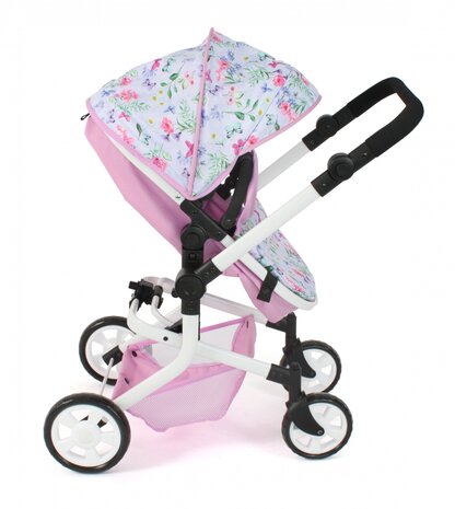 Poppenwagen Mika combi (bloemen wit/roze)