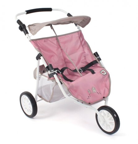 Poppenbuggy tweeling Jogger (roze/taupe/beer)