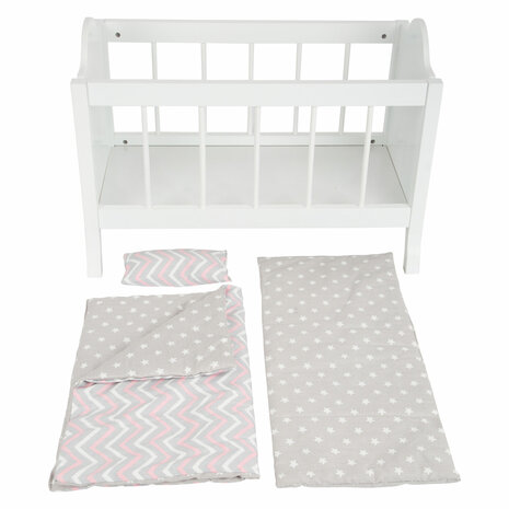 Small Foot - Houten Poppenbed Wit met Beddengoed Strepen, 4d