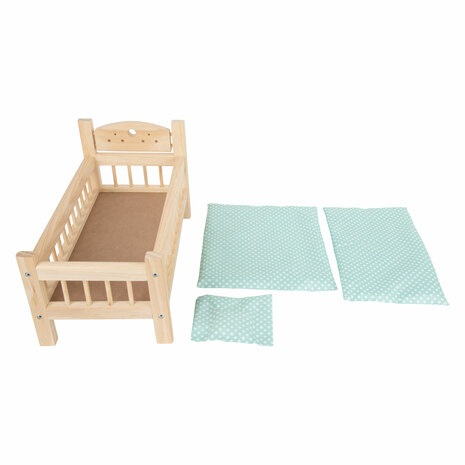 Small Foot - Houten Poppenbed Natuurlijk met Beddengoed, 4ld