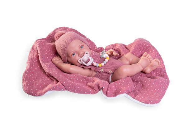 Pop Antonio Juan Reborn met roze deken 42cm