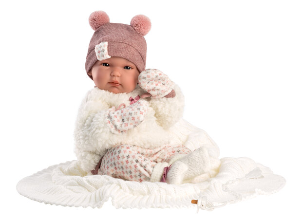 Llorens pop Bimba met muts en wit kleedje - 35cm Uitlopend