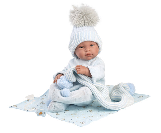 Llorens pop TINO met handdoek blauw - 43 cm 