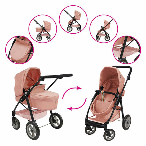 2-in-1 Poppenwagen - Roze