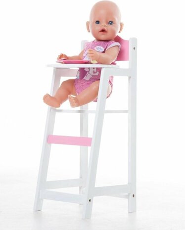 Houten poppenstoel met witte zitting