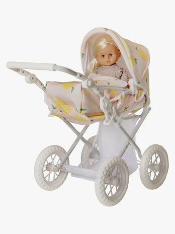 Skrallan Lillan poppenwagen lichtroze met klassiek kinderwagenontwerp