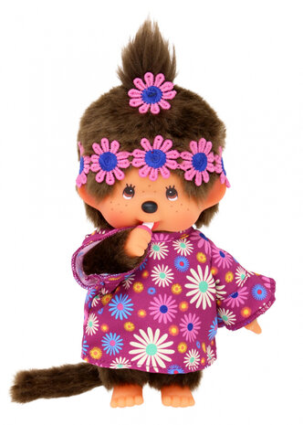 Monchhichi meisje met flower power jurk en haarband 20 cm
