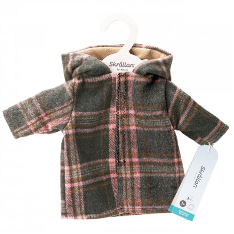 Winterjas voor pop 36-40cm - geruite teddy jas met capuchon