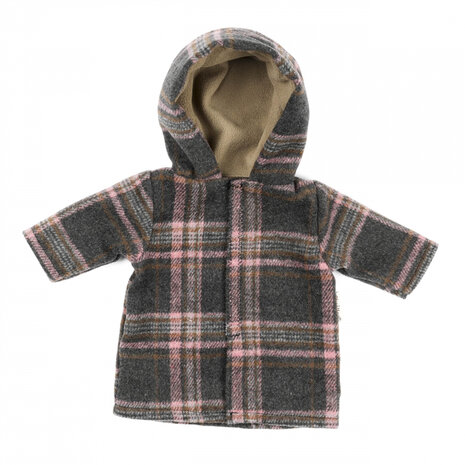 Winterjas voor pop 36-40cm - geruite teddy jas met capuchon