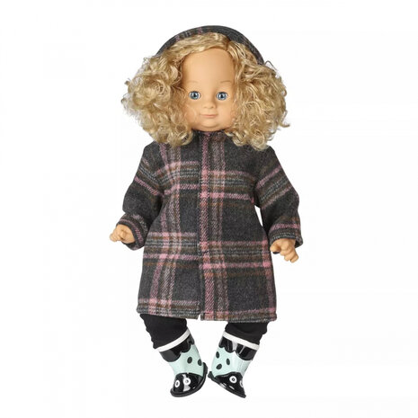 Winterjas voor pop 36-40cm - geruite teddy jas met capuchon
