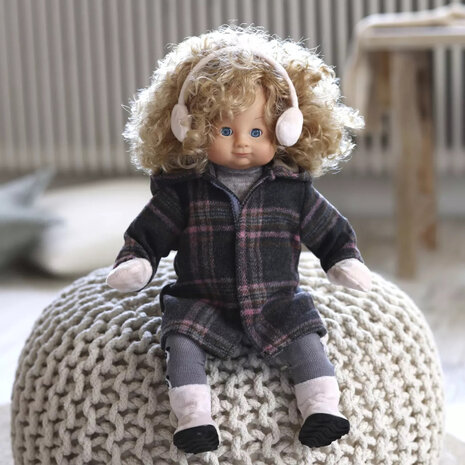 Winterjas voor pop 36-40cm - geruite teddy jas met capuchon