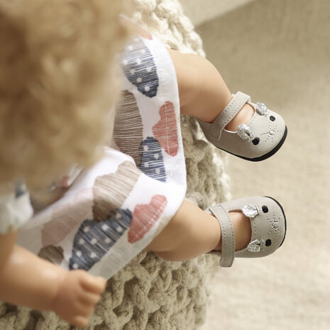 Zilvergrijs muisjes poppenschoenen voor poppen 36-40 cm