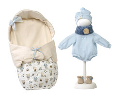 Llorens kledingset en accessoires Nico beertjes blauw voor poppen van 40 cm