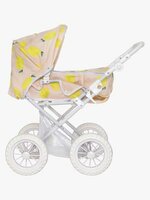 Skrallan Lillan poppenwagen lichtroze met klassiek kinderwagenontwerp