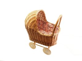 Rieten poppenwagen met kap retro flowers - 53x32x50 cm - Hollie