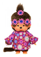 Monchhichi meisje met flower power jurk en haarband 20 cm