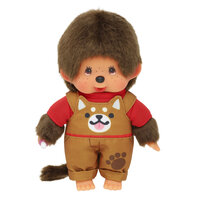 Monchhichi jongen 20cm met hondentuinbroek en rood shirt