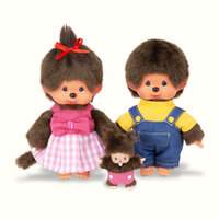 Monchhichi familie set van 3 figuren met baby (20 cm pluche)